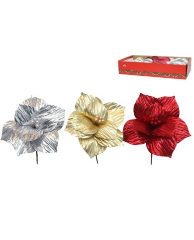 FLOR POINSETIA BRILLANTE 25X21CM 3 SURT