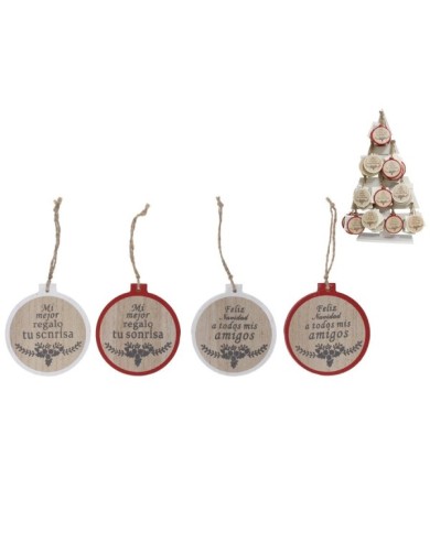 BOLA NAVIDAD PLANA C/MENSAJE 9CM 4STD