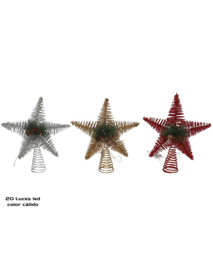 PUNTA ÁRBOL ESTRELLA PINO 20LED 25X30CM