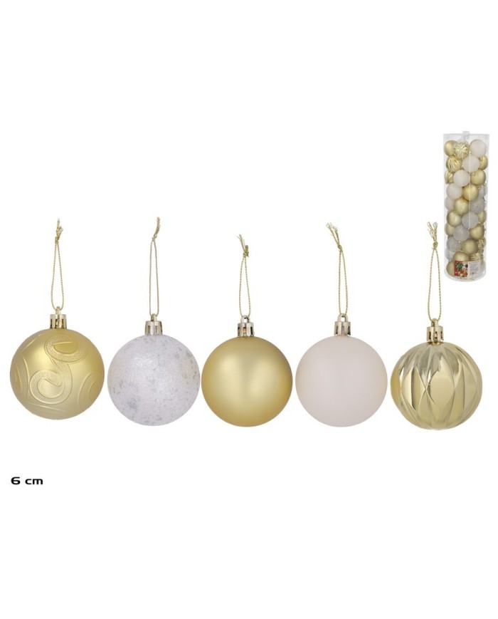 BOTE 50 BOLAS DORADO DEC. SRT 6 CM