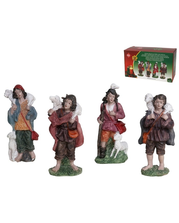 FIGURA BELEN PASTORES CON OVEJAS 14CM 4STD