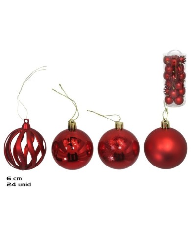 BOLA NAVIDAD X24 6CM 4STD ROJO