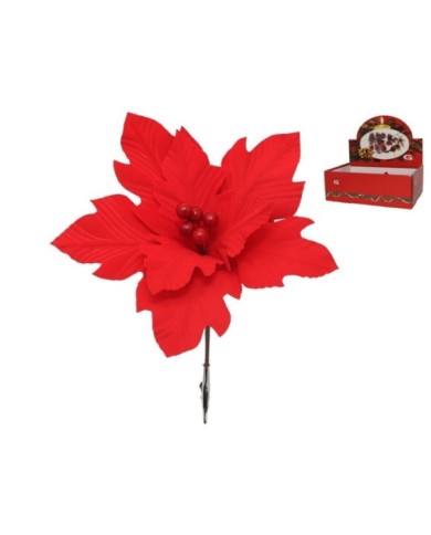 FLOR NAVIDAD ROJA CON CLIP 24 CM