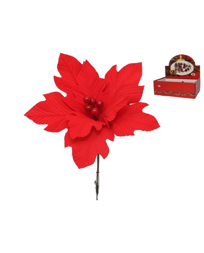 FLOR NAVIDAD ROJA CON CLIP 24 CM