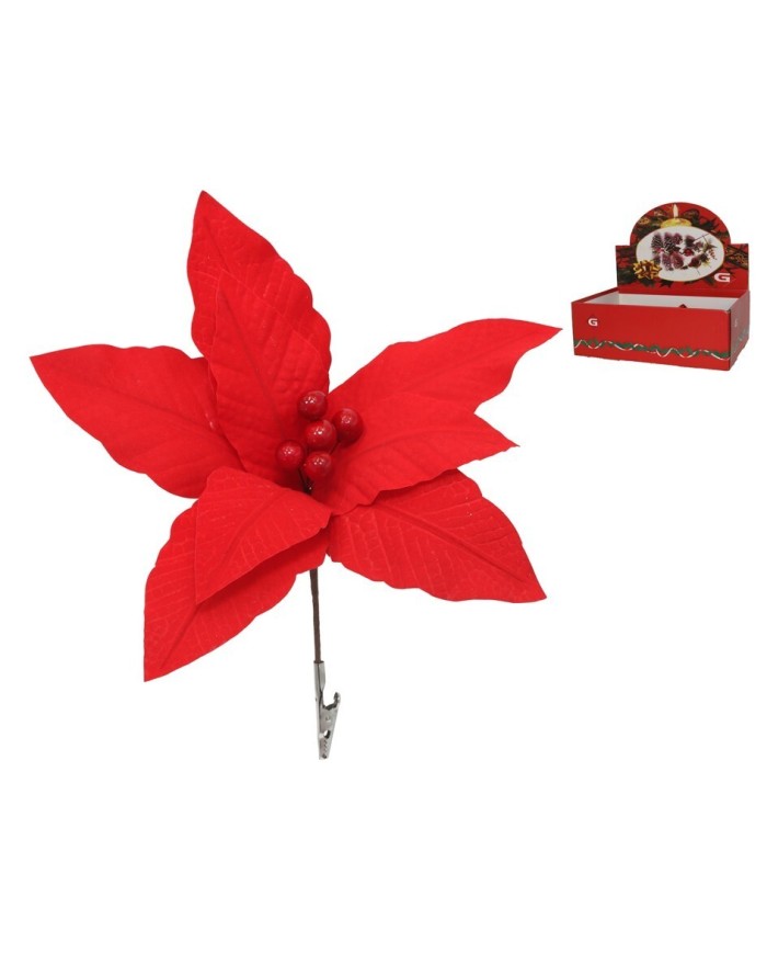 FLOR NAVIDAD ROJA CON CLIP 27 CM
