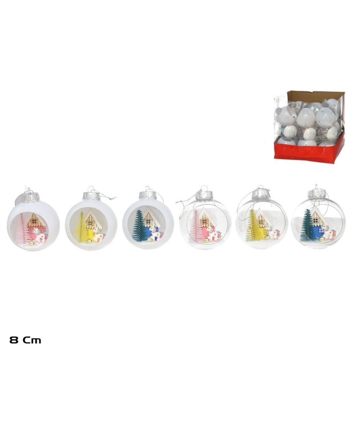 COLGANTE BOLA ABIERTA C/ ESCENA 6 DEC. SRT 8 CM