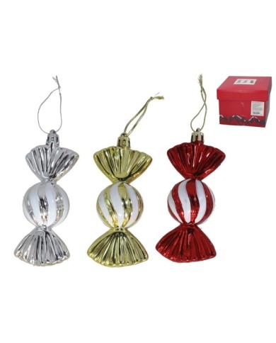 COLGANTE CARAMELO DECORADO 3 COL SRT 11X3,5X4 CM