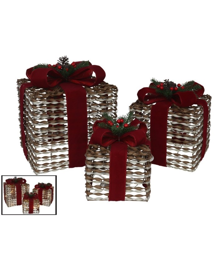 SET 3 CAJAS REGALO 45 LUCES 15-20-25CM NATURAL