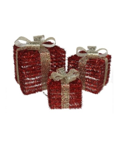 S/3 CAJA REGALO METAL 180 LUCES 15/20/25CM ROJO