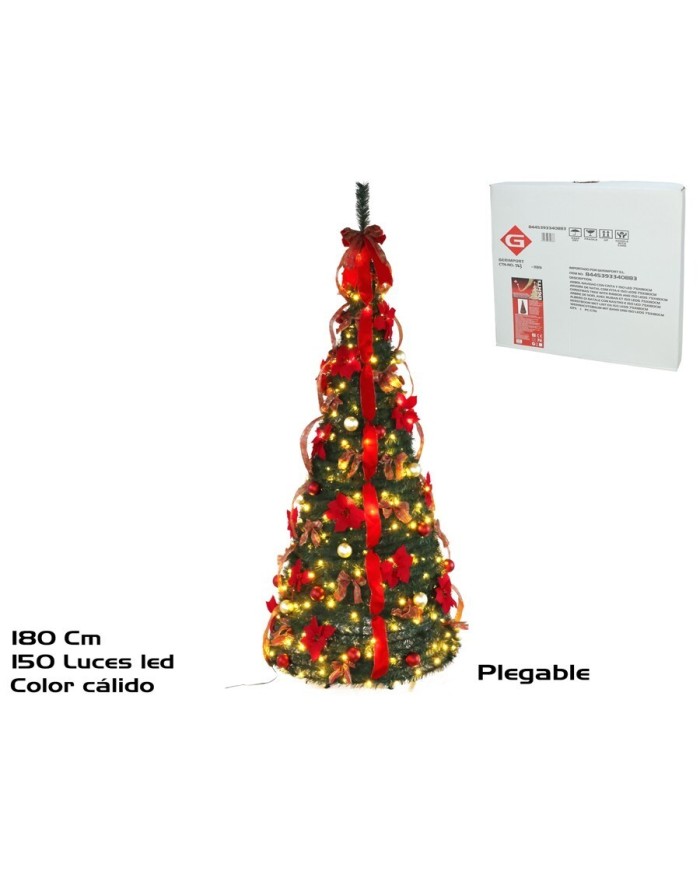 ARBOL NAVIDAD CON CINTA Y 150 LED 75X180CM