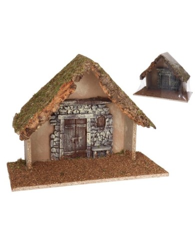 PESEBRE DE MADERA CM.38X17X31H CON PARED Y PUERTA