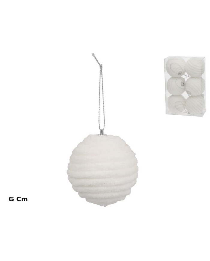 S/6 BOLAS XMAS SPIRAL BLANCO 6CM