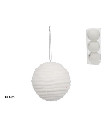 S/3 BOLAS XMAS SPIRAL BLANCO 8CM