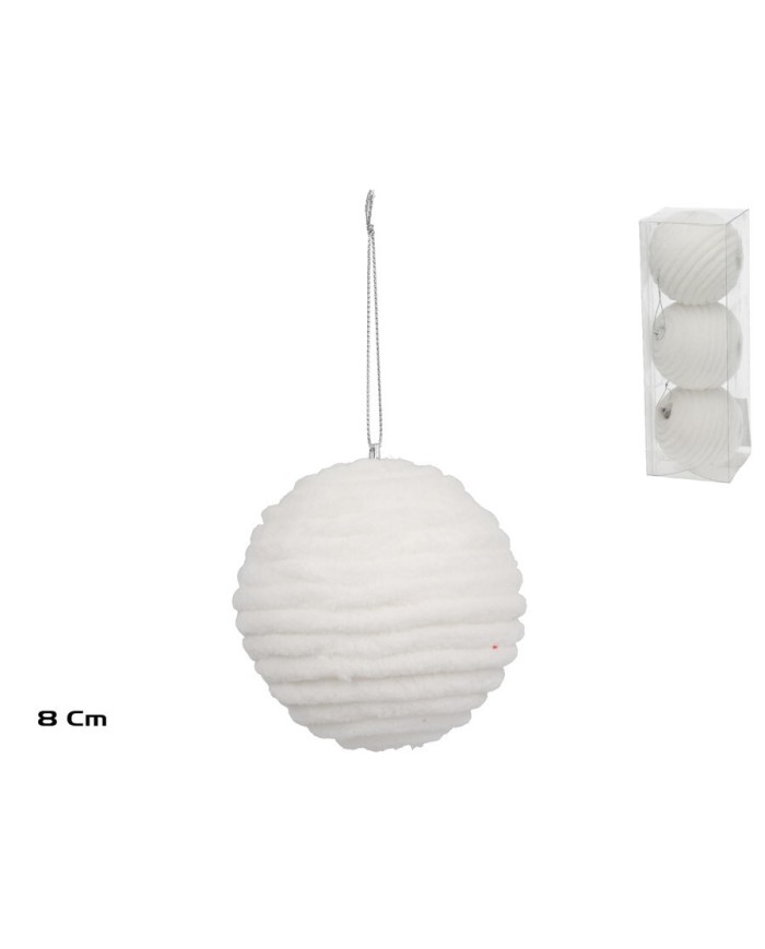 S/3 BOLAS XMAS SPIRAL BLANCO 8CM