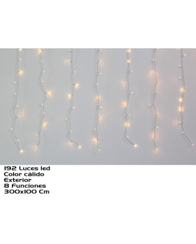 CORTINA EXT. 192 LEDS CALIDA 8 FUNC. 300CMX100CM