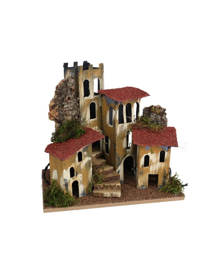 PAISAJE CON CASAS Y LUZ CM.26X19X25 MADERA