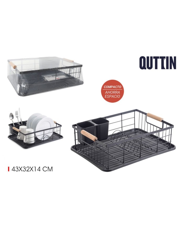 ESCURREPLATOS METAL C/ASAS MADERA QUTTIN