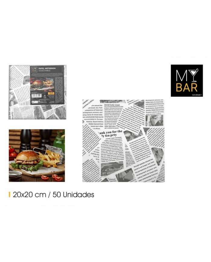 PAPEL ANTIGRASA BLANCO 20X20CM/50PC MY BAR