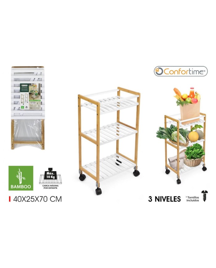 VERDULERO BAMBU 40X25X70CM WHITE CONFORTIME