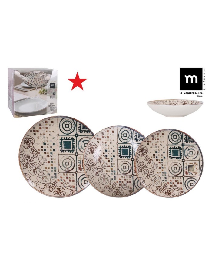 Y VAJILLA 12pcs CRETA Monaco IVORY BRILLO