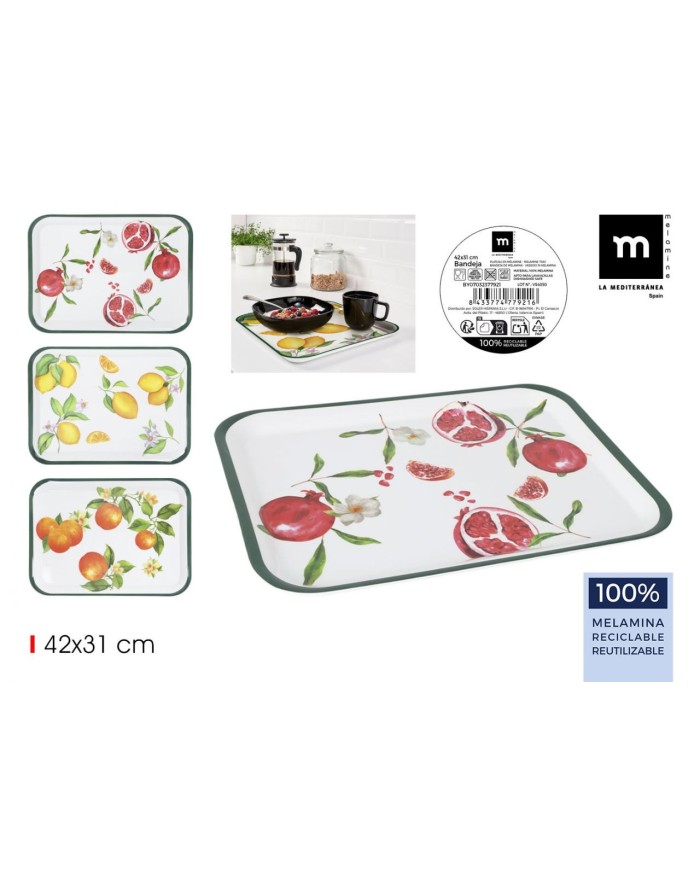 BANDEJA MELAMINA 42X31CM 3FRUTAS LA MEDITERRANEA