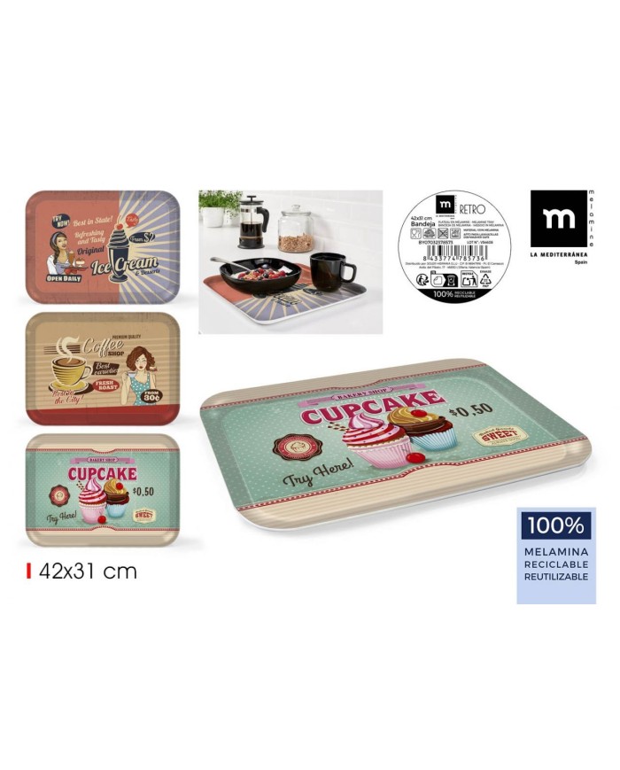 BANDEJA MELAMI.42X31CM 3SURT.RETRO LA MEDITERRAN