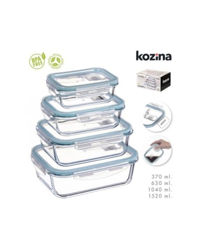 SET 4 FIAMBRERAS BOROSILICATO RECTANGULAR HERMETIC