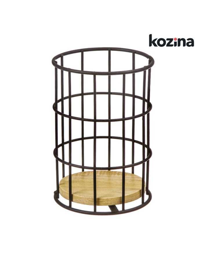 PORTACUBIERTOS MADERA/METAL NEGRO 17 cm