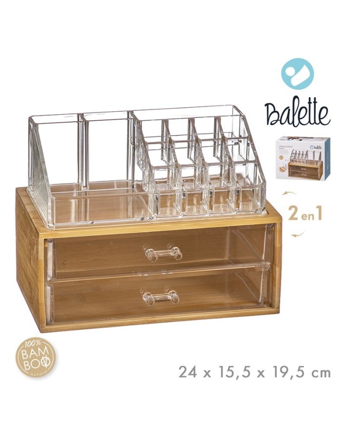 ORGANIZADOR COSMETICOS BAMBU + 2 CAJONES