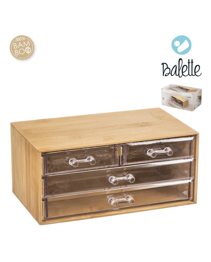 ORGANIZADOR COSMETICOS BAMBU 4 CAJONES TRANSPARENT