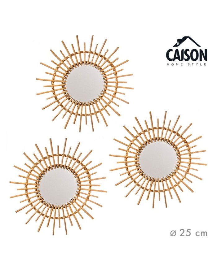 SET 3 ESPEJOS PARED RATAN GEFJUN 3Ux25 cm