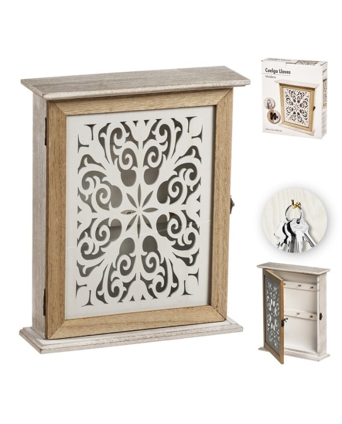 CUELGALLAVES MADERA MANDALA 29,5 cm T/CRISTAL