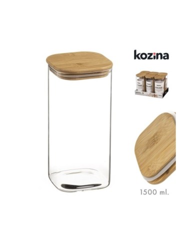 TARRO CRISTAL CUADRADO TAPA BAMBU 1500 ml