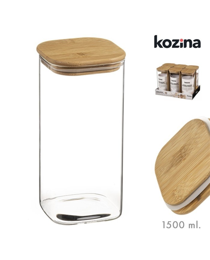 TARRO CRISTAL CUADRADO TAPA BAMBU 1500 ml