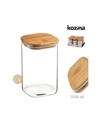 TARRO CRISTAL CUADRADO TAPA BAMBU 1100 ml