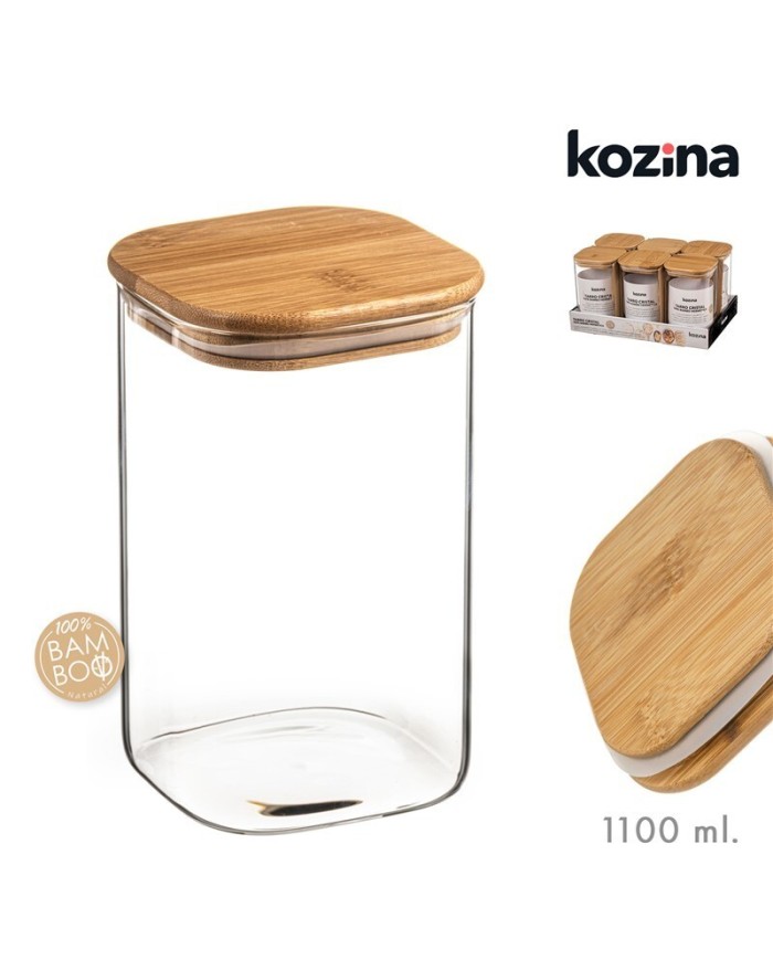 TARRO CRISTAL CUADRADO TAPA BAMBU 1100 ml