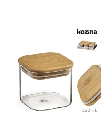 TARRO CRISTAL CUADRADO TAPA BAMBU  250 ml