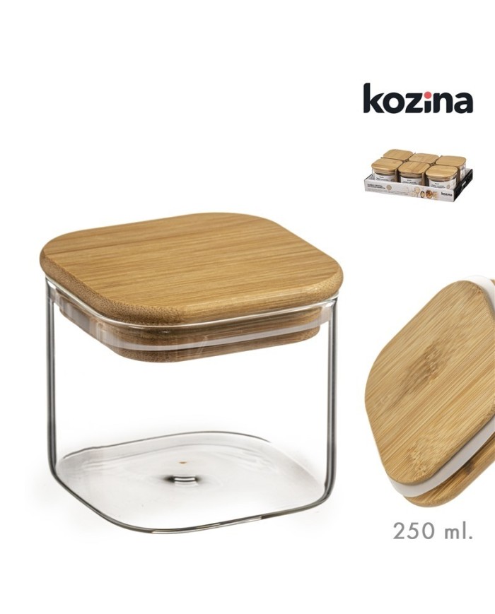 TARRO CRISTAL CUADRADO TAPA BAMBU  250 ml