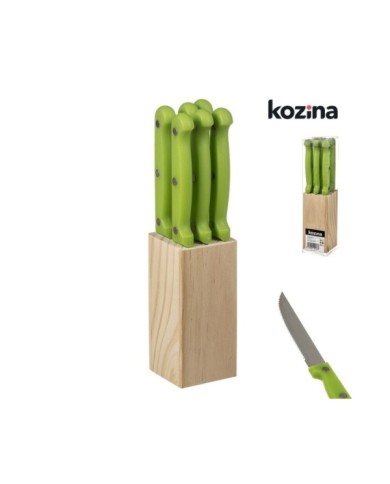 SET 6 CUCHILLO CARNE CON BASE MADERA