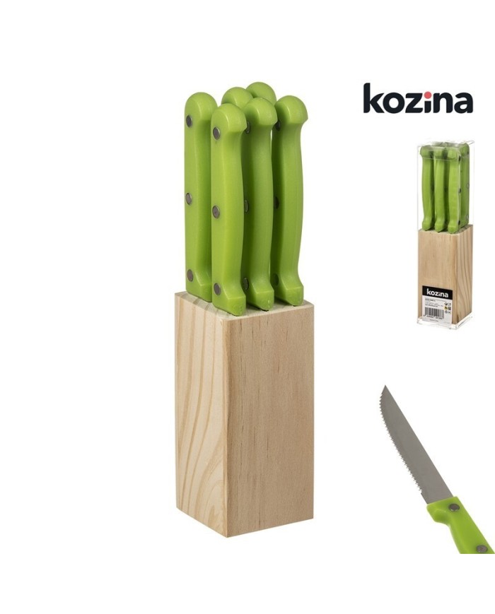 SET 6 CUCHILLO CARNE CON BASE MADERA