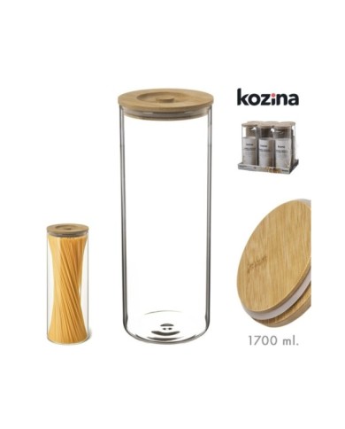 TARRO CRISTAL TAPA BAMBU ESPAGUETIS 1700 ml