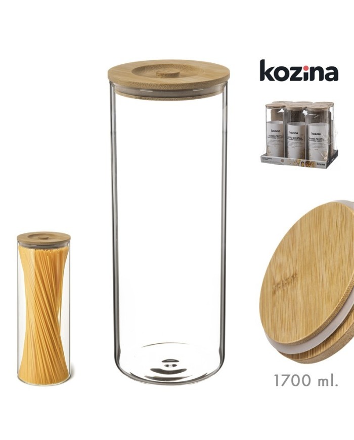 TARRO CRISTAL TAPA BAMBU ESPAGUETIS 1700 ml