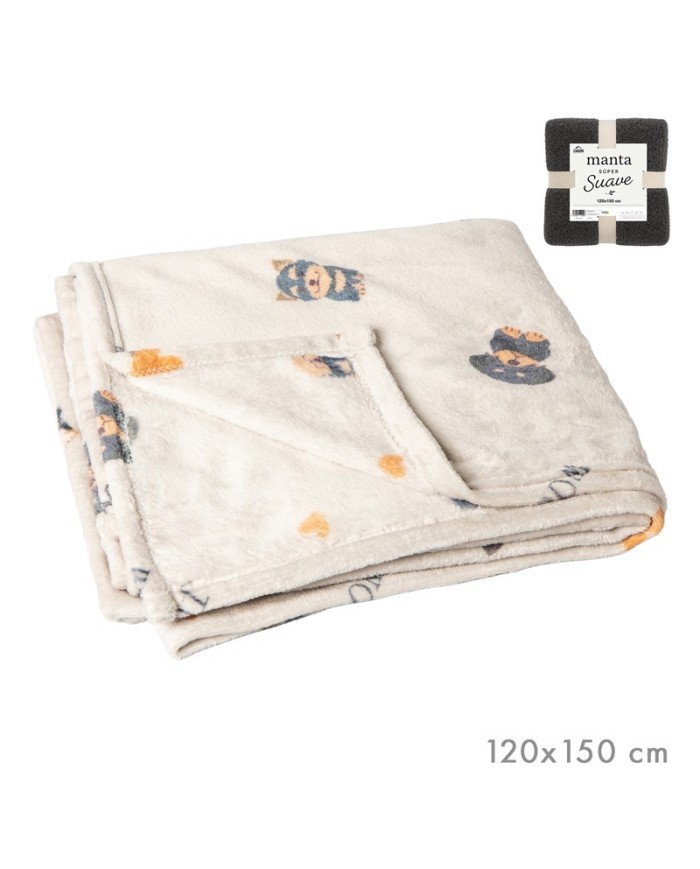 MANTA POLAR COZY DOGS GRIS 120 x 180 CM