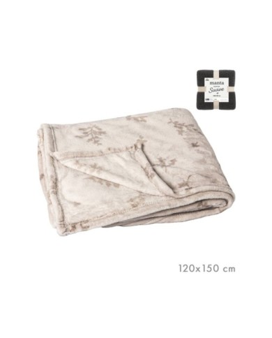 MANTA POLAR HOJAS TAUPÉ 120 x 150 CM