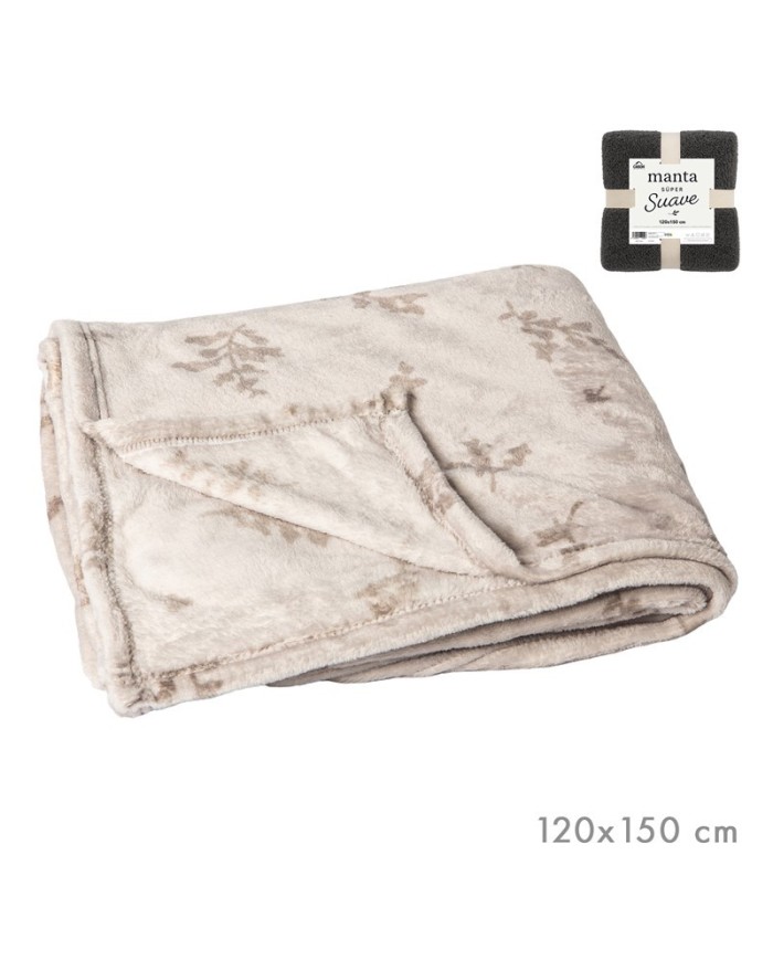MANTA POLAR HOJAS TAUPÉ 120 x 150 CM