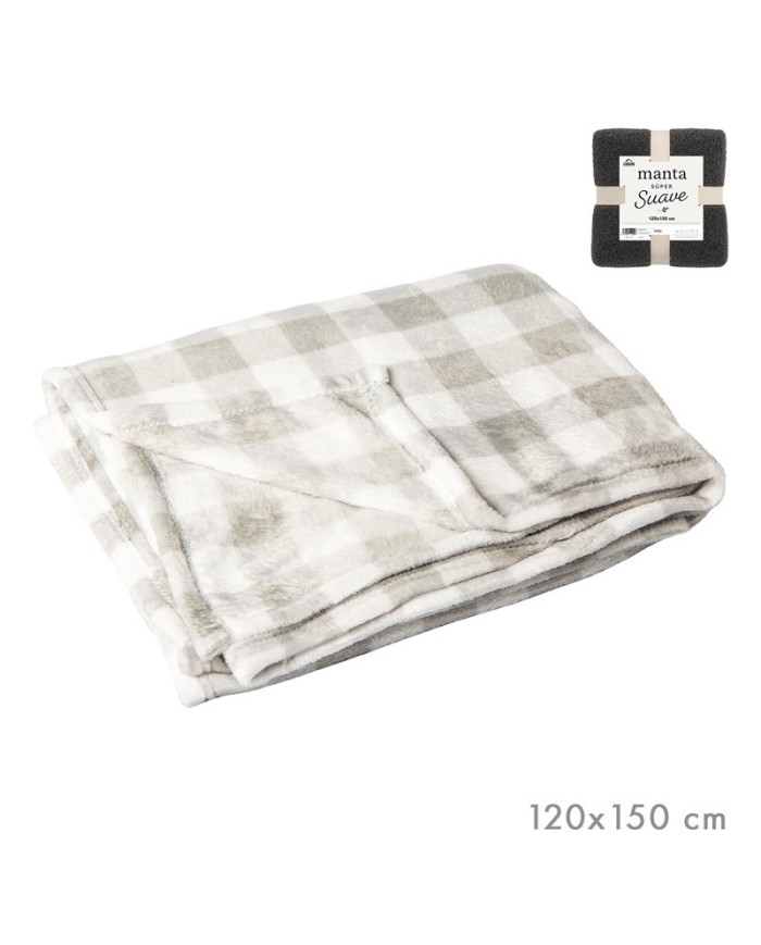 MANTA POLAR VICHY TAUPÉ 120 x 150 CM
