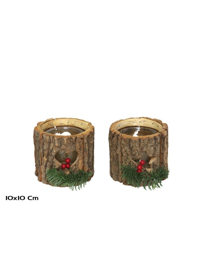 PORTAVELAS C/VASO CORTEZA NATURAL 10X10CM 2 SURT.