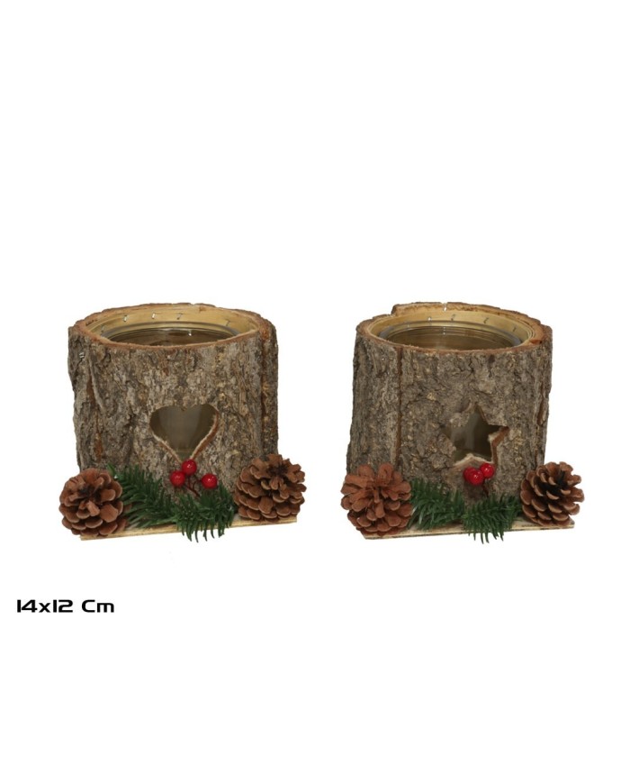 PORTAVELAS C/VASO CORTEZAS NATURAL 12X12CM 2 SURT.