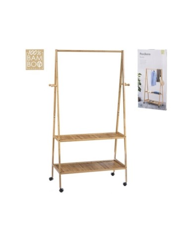 PERCHERO BAMBU 2 BALDAS CON RUEDAS