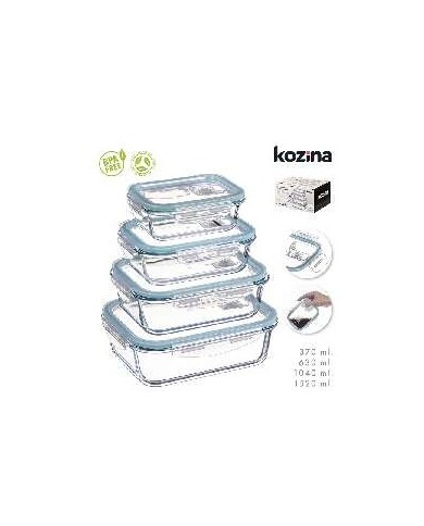 SET 4 FIAMBRERAS BOROSILICATO RECTANGULAR HERMETIC